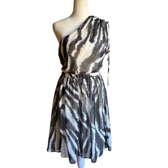 MISS SIXTY | Y2K Zebra Print Crinkle Chiffon Draped One Shoulder Party Dress 10 - Picture 1 of 5